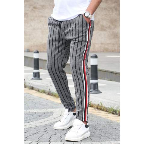 Madmext Grey Striped Sweatpants 4205 - Gri