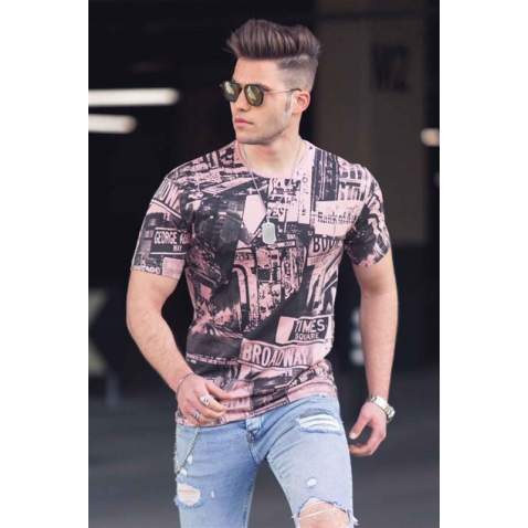 Madmext Soft Pink Printed T-shirt for Men 3087 - Pudra