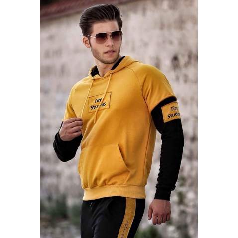 Madmext Yellow Two Tone Hoodie 4149 - Sarı