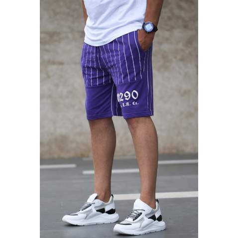 Madmext Purple Striped Capri for Men 2909 - Mor