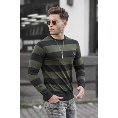 Madmext Khaki Striped Sweater For Men 5657 - Haki