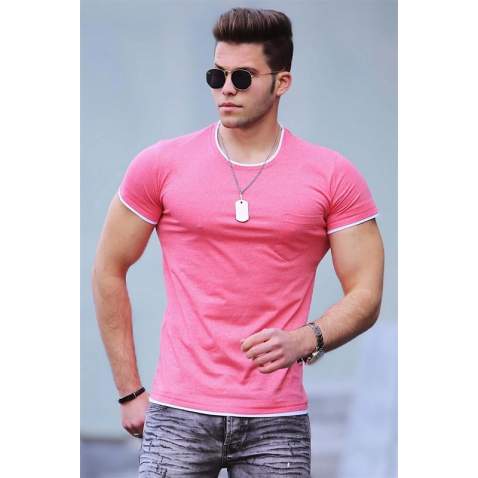 Madmext Pink Basic T-shirt with Pocket for Men 4446 - Pudra