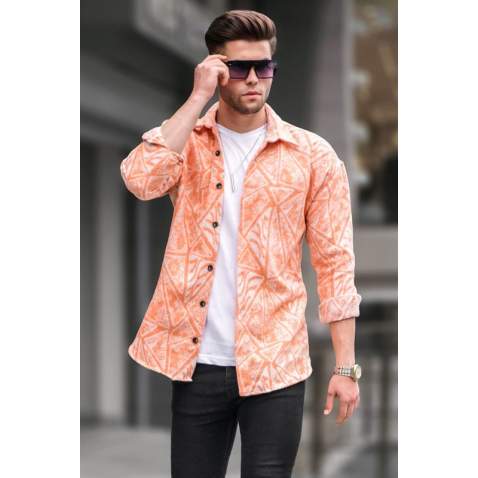 Orange Jacquard Designed Plaid Shirt 5562 - Turuncu