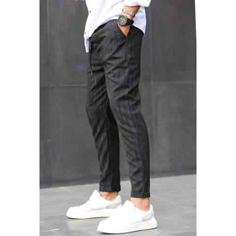 Black Designed Slim Fit Jogger Trousers 5470 - Siyah