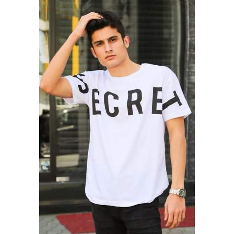 Madmext White Printed T-shirt for Men 3034 - Beyaz