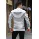 White Striped Knitwear Sweater 5992 - Kemik rengi