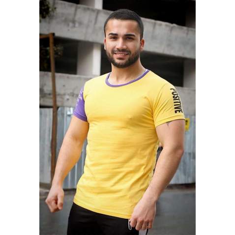 Madmext Yellow Printed T-shirt for Men 4021 - Sarı