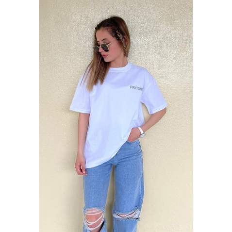 Women Printed White Over Fit T-Shirt MG1492 - Beyaz