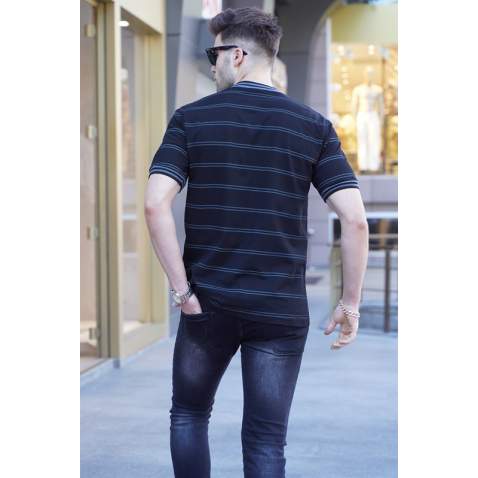 Men Striped Black Polo T-Shirt 5874 - Siyah