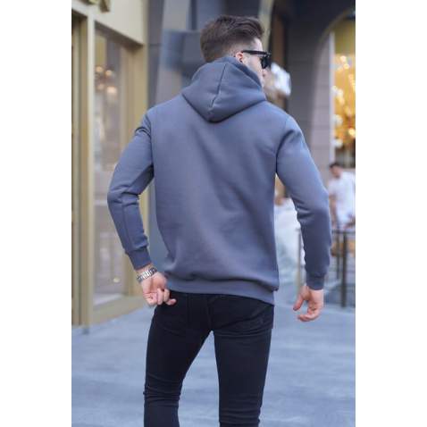 Smoke Gray Printed Hoodie Sweatshirt 6006 - Füme