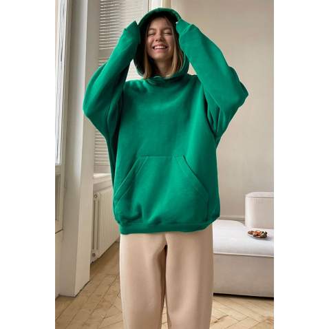 Yeşil Kapüşonlu Oversize Sweatshirt MG1566 - Yeşil