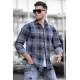 Madmext Men Gray Plaid Shirt 5510 - Gri