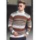 Madmext Men Turtleneck Striped Beige Sweater 5172 - Bej