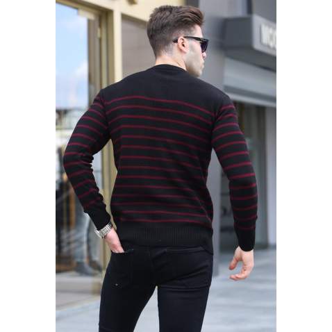 Black Striped Knitwear Sweater 5992 - Siyah