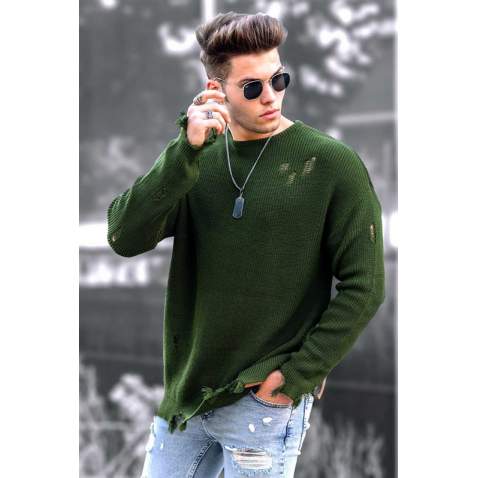 Madmext Khaki Men Jumper 9401 - Yeşil