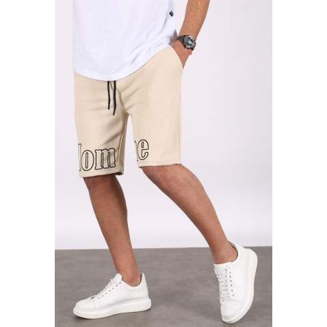 Madmext Men Printed Beige Capri Shorts 5439 - Bej