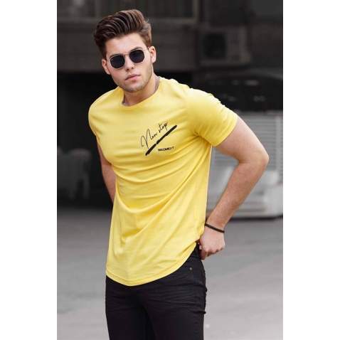 Madmext Yellow Printed T-shirt for Men 4627 - Sarı