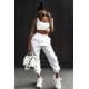 Mad Girls White One Shoulder Strappy Crop Top MG325 - Beyaz