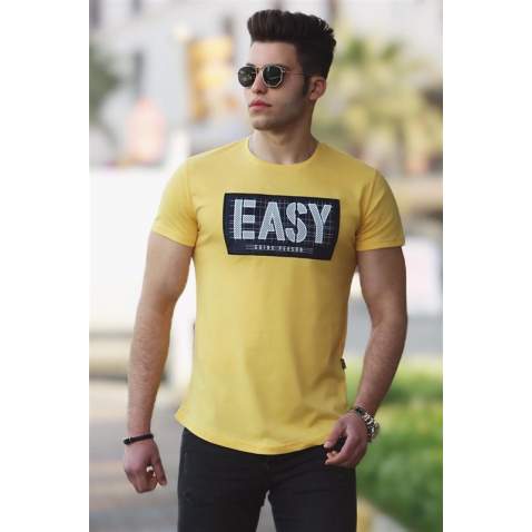 Madmext Yellow Printed T-shirt for Men 4468 - Sarı