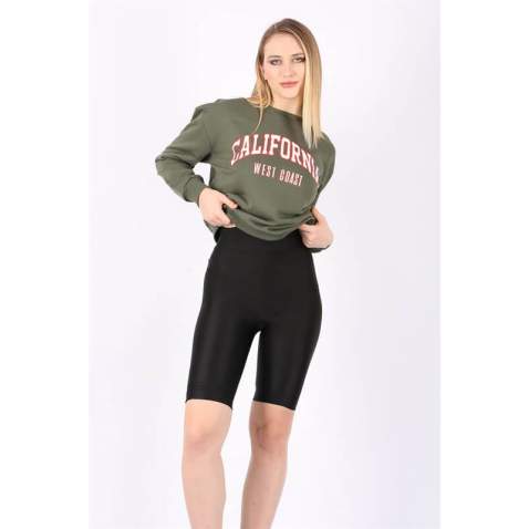 Mad Girls Khaki Crew-Neck Women Sweatshirt MG789 - Haki