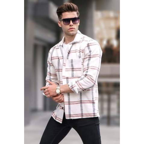 Ecru Regular Fit Plaid Shirt 5556 - Ekru