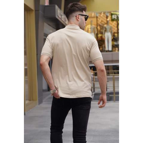 Beige Designed Polo T-Shirt 5871 - Bej