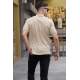 Beige Designed Polo T-Shirt 5871 - Bej