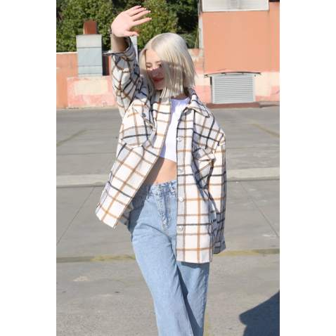 Mad Girls Gray Oversize Women Lumberjack Shirt MG042 - Gri