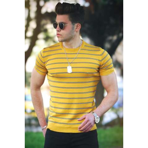 Madmext Yellow Stirped T-shirt for Men 4600 - Sarı