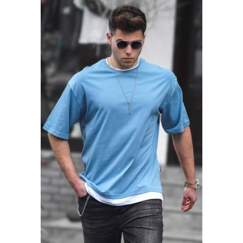 Madmext Blue Oversize T-shirt for Men 4978 - Mavi