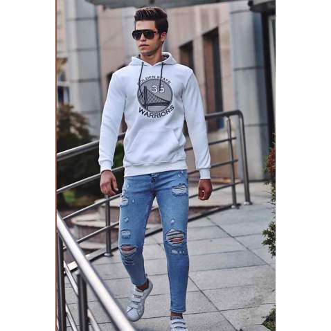 Madmext White Printed Hoodie 4187 - Beyaz