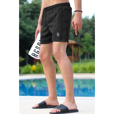 Men Basic Black Swim Shorts - Siyah