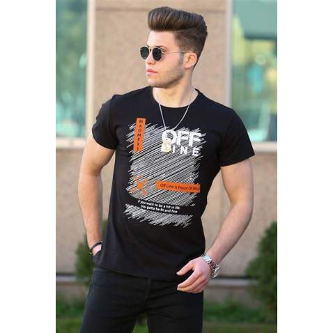 Madmext Black Printed T-shirt for Men 4469 - Siyah