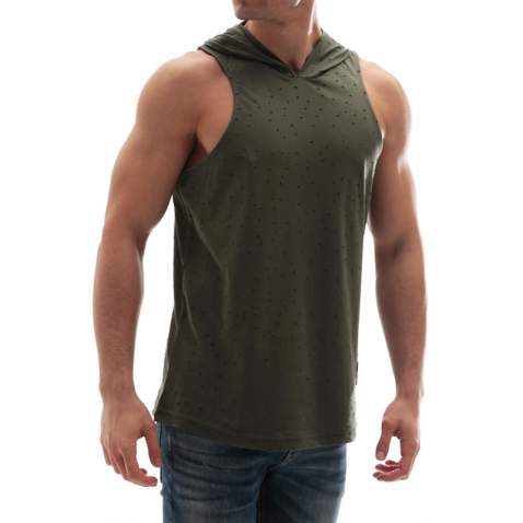 Sleeveless T-Shirt In Hooded Khaki 2893 - Haki yeşili