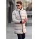 Beige Hoodie Long Puffer Jacket 5743 - Bej