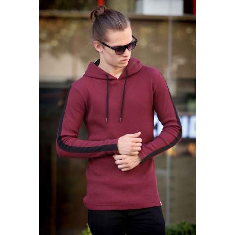 Madmext Maroon Striped Hoodie 4151 - Bordo