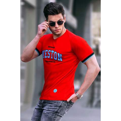 Madmext Red Printed T-shirt for Men 4593 - Kırmızı