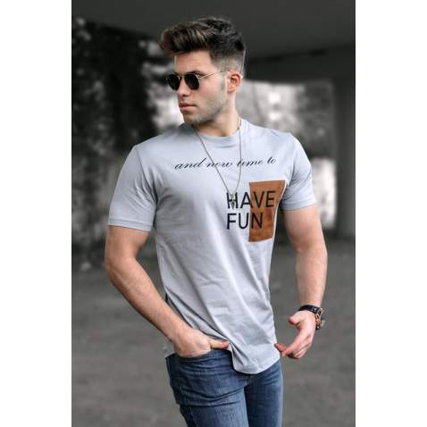 Madmext Men Printed Dye Gray T-shirt 5366 - Boyalı gri