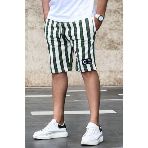 Madmext Khaki Striped Capri for Men 2915 - Haki