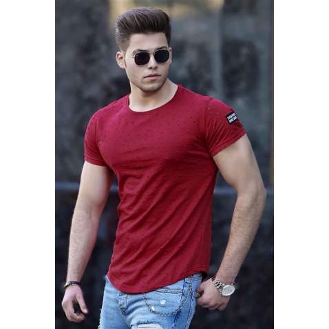 Madmext Men Ripped Maroon T-shirt 2883