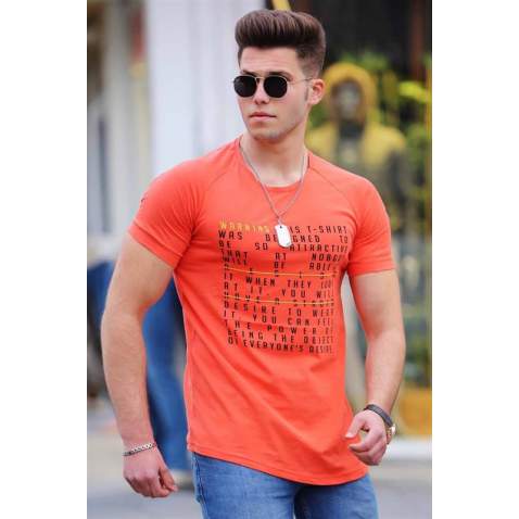 Madmext Orange Printed T-shirt for Men 2620 - Turuncu