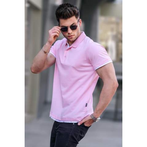 Men Basic Pink Polo T-Shirt 5885 - Pembe