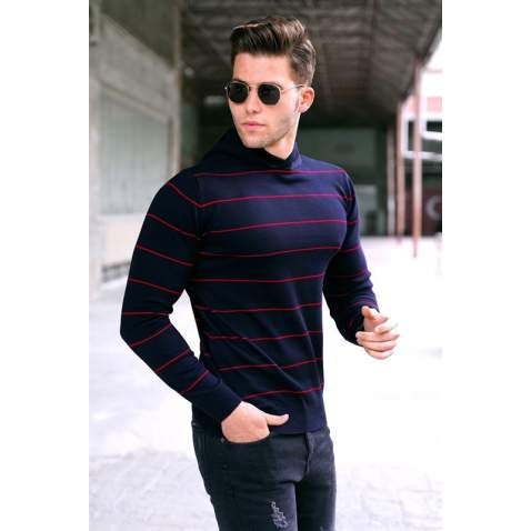 Madmext Men Navy Blue Sweater With Hood 5623 - Lacivert