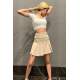 Women Striped Beige Pleated Mini Skirt MG1451 - Bej