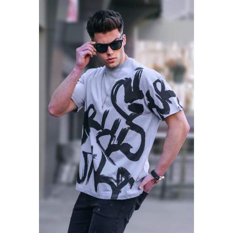 Madmext Men Designed Dye Gray T-shirt 5811 - Boyalı gri