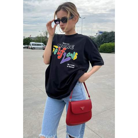 Black Printed Oversize T-Shirt MG1522 - Siyah