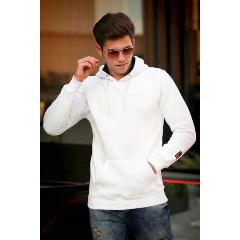 Madmext White Printed Hoodie 4186 - Beyaz