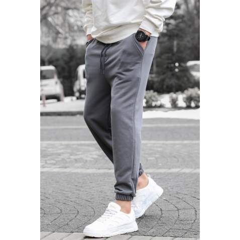 Men Smoke Gray Basic Jogger Trousers - Füme