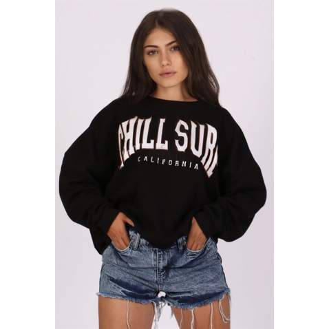 Mad Girls Printed Black Sweatshirt Mg1204 - Siyah