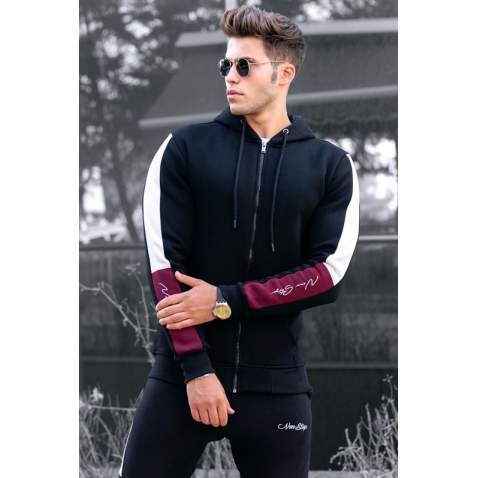 Madmext Black Zipper Detailed Hoodie 4737 - Siyah